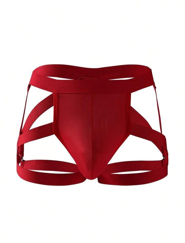Red cage brief with contour pouch.